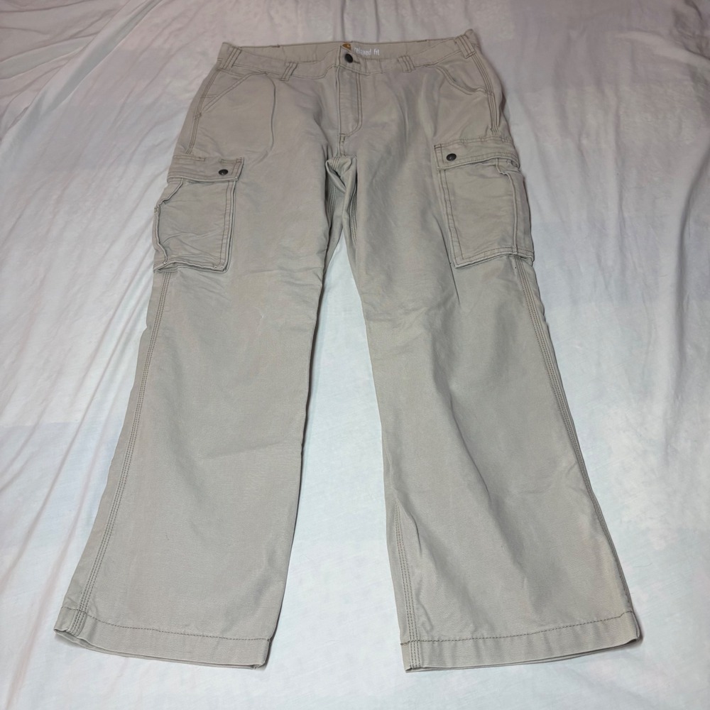 Carhartt Relaxed Fit Cargo Pants Mens 38x30 Tan Khaki Cotton Canvas Workwear